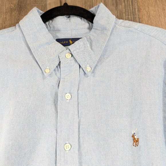 Ralph Lauren Shirt Mens XL Blue Button Down Long Sleeve Flesh Pony Preppy - Picture 1 of 8